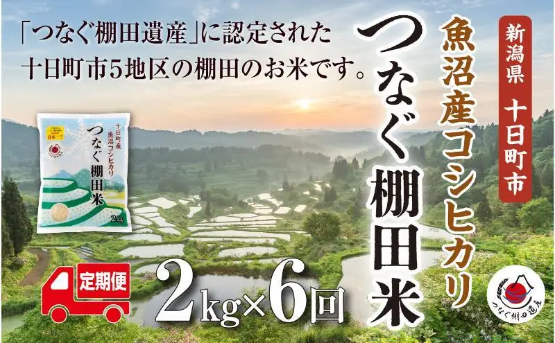 【令和8年産 先行予約】【定期便／全6回】精米2kg　新潟県十日町市魚沼産コシヒカリ「つなぐ棚田米」 米 こしひかり 精米 定期 十日町市