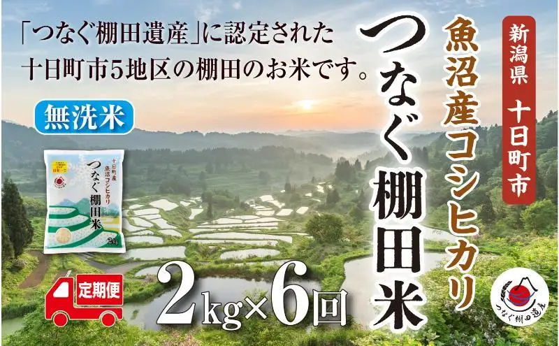 【令和8年産 先行予約】【定期便／全6回】無洗米2kg　新潟県十日町市魚沼産コシヒカリ「つなぐ棚田米」  米 こしひかり 無洗米 定期 十日町市