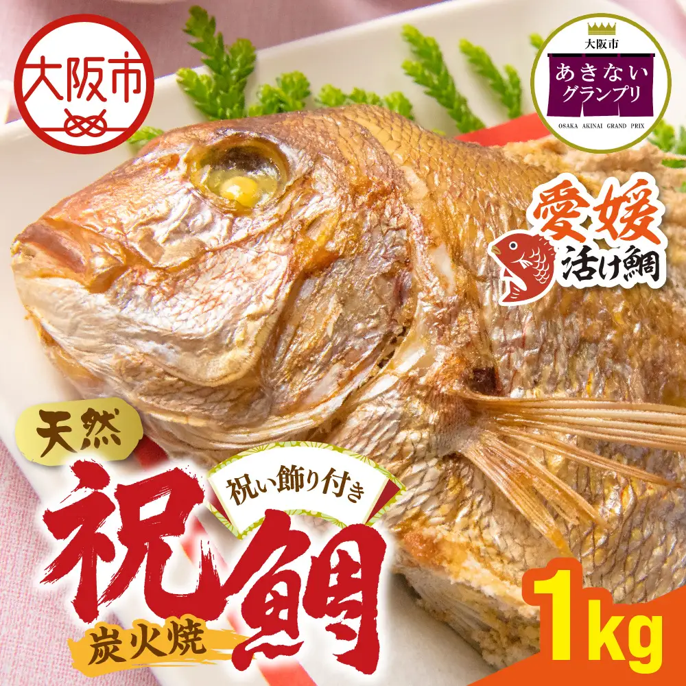 【商店街逸品】天然祝鯛 炭火焼 1kgアップ（愛媛活け鯛）_OS389-0003-05