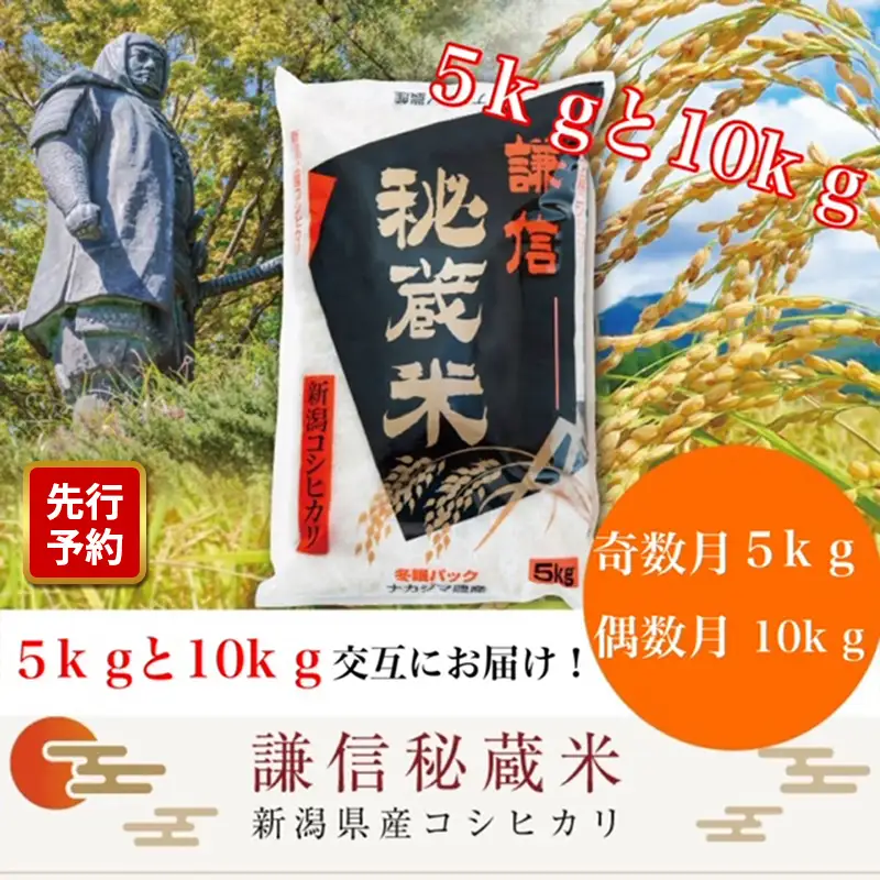 【先行予約・定期便】謙信秘蔵米 コシヒカリ 奇数5kg/偶数10kg コシヒカリ
