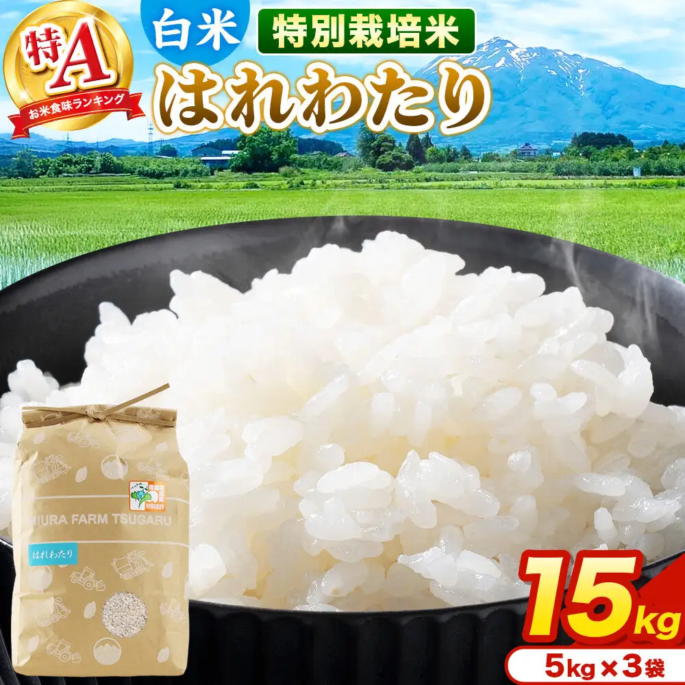 米【特別栽培米】はれわたり 白米 15kg（5kg×3袋）令和7年産 特A 青森県弘前市産