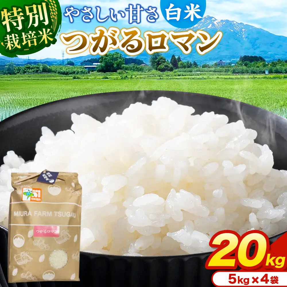 米【特別栽培米】つがるロマン 白米 20kg（5kg×4袋）令和7年産 青森県弘前市産