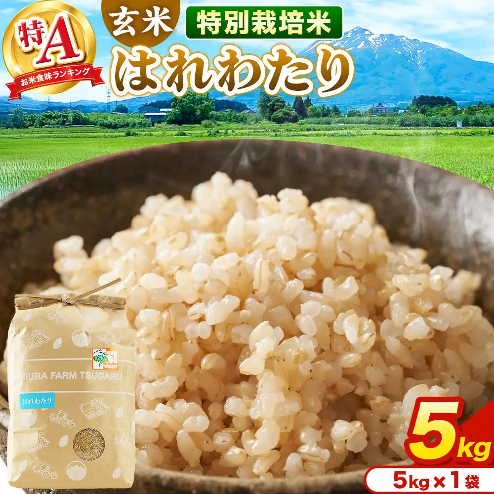 米【特別栽培米】はれわたり 玄米 5kg（5kg×1袋）令和7年産 特A 青森県弘前市産