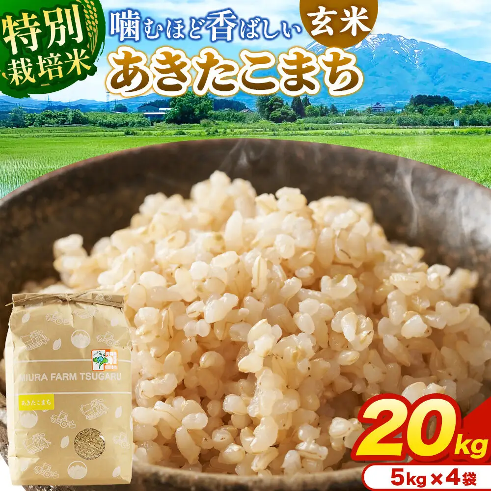 米【特別栽培米】あきたこまち 玄米 20kg（5kg×4袋）令和7年産 青森県弘前市産