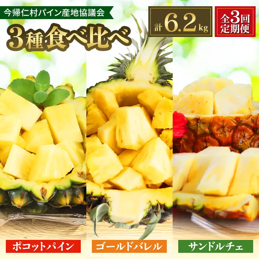 【発送月固定定期便】2027年発送 今帰仁村パイン産地協議会 3種のパイナップルの食べ比べ全3回【配送不可地域：離島】【4086626】