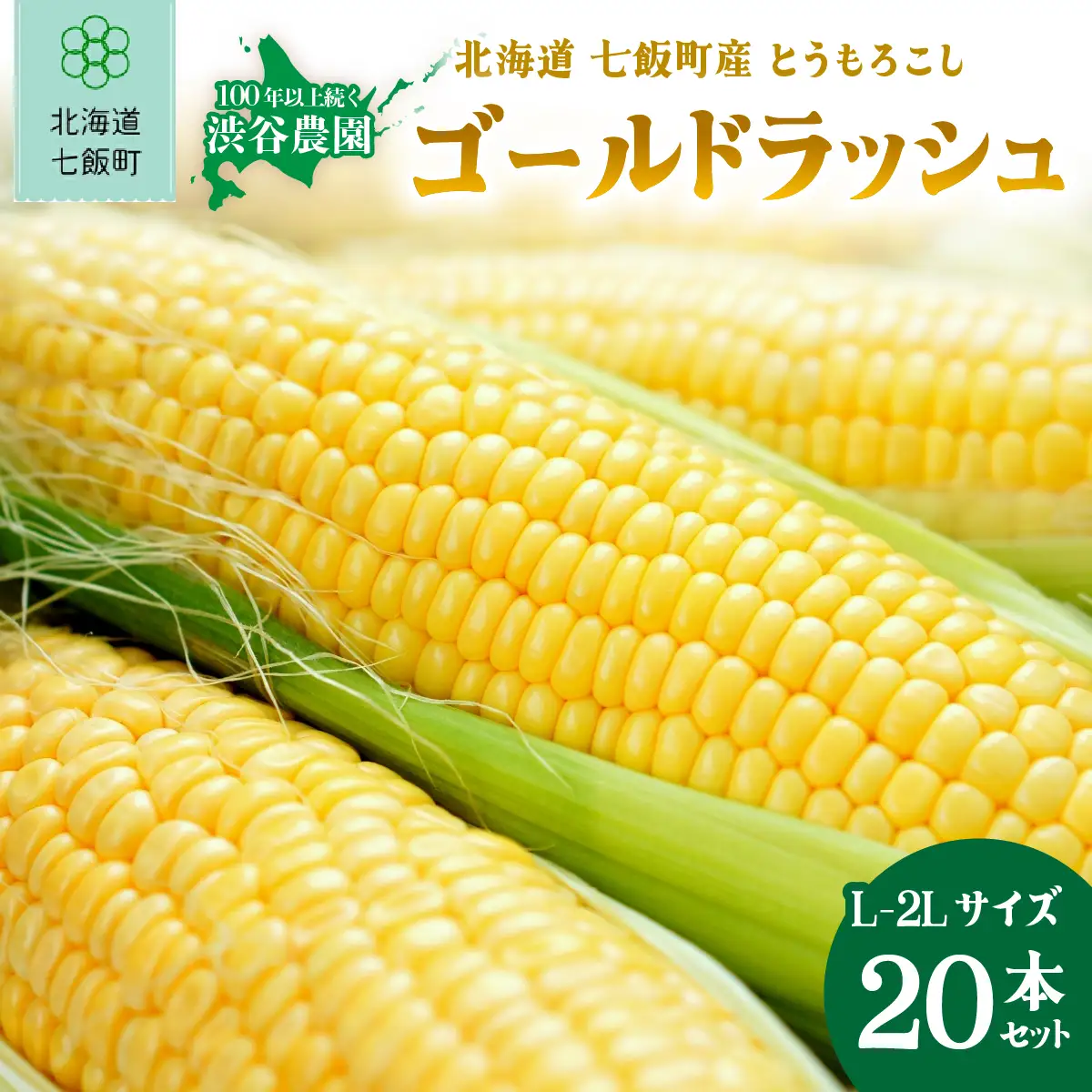 【先行予約 令和8年8月発送】北海道七飯町産 とうもろこし「ゴールドラッシュ」(L-2Lサイズ) 20本セット NABT005