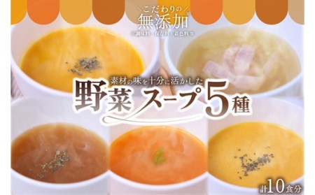 素材を活かした野菜スープ5種（180g×10食） スープ 野菜スープ 5種 180g 10食 無添加 レトルト 詰合せ オニオンスープ 玉ねぎ トマト 人参 にんじん キャベツ かぼちゃ 簡単調理 湯せん レンジ 温めるだけ キングフーズ 熊本 阿蘇 南小国町 送料無料