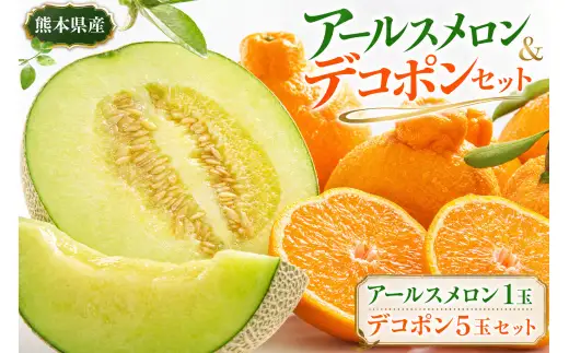アールスメロン1玉 ＆ デコポン5玉 セット くだもの 果物 フルーツ 甘み 国産 熊本県産 果実 果汁 果肉 アールスメロン メロン デコポン 柑橘 プレゼント ギフト 贈答品 贈り物 【 2026年12月上旬発送開始 】