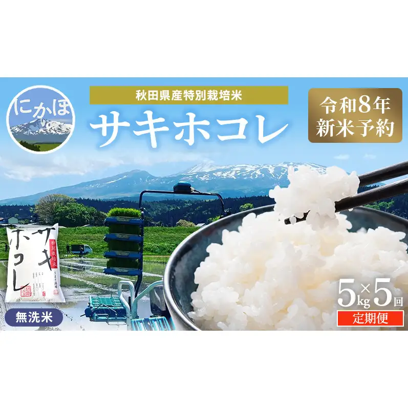 【新米予約】定期便5か月 サキホコレ 無洗米 5kg サキホコレ