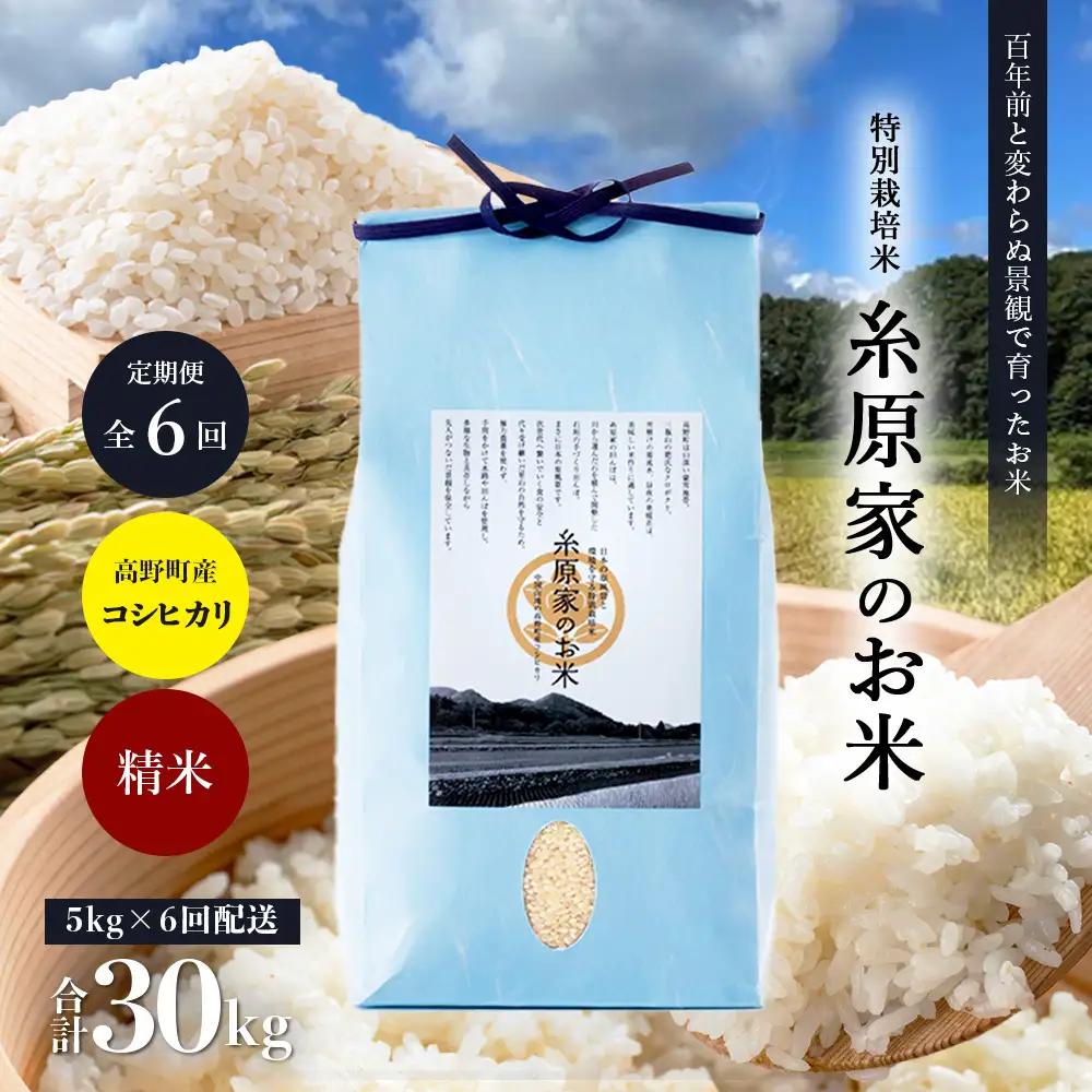 【定期便 全6回】特別栽培米「糸原家のお米」高野町産 コシヒカリ 5キロ | 5kg×6回 合計30kg 6ヶ月 6ヵ月 6か月 精米 白米 お米