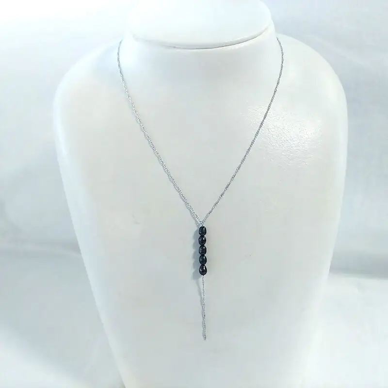 2125 淡水本真珠ネックレス（ブラック）・Y字5珠 黒真珠　デザインネックレス オシャレ パールアクセサリー エレガント プレゼント 結婚記念日 自分へのご褒美