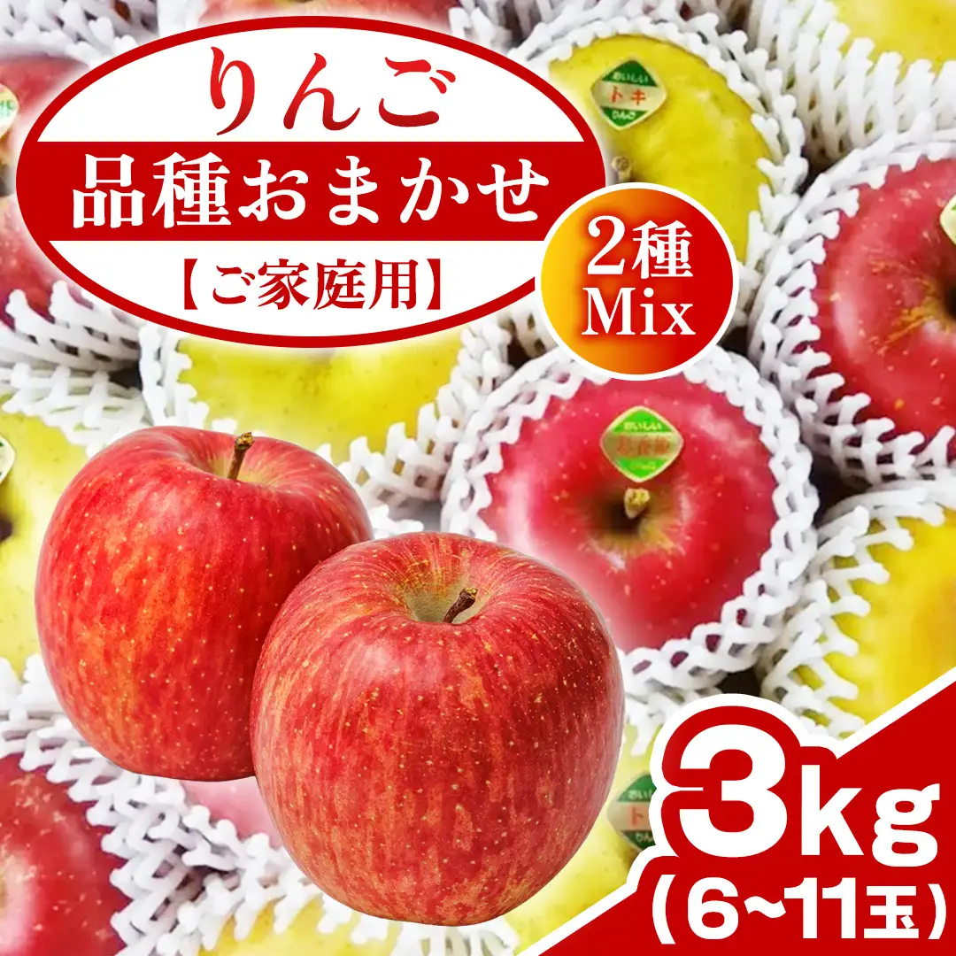 【ご家庭用】りんご 品種おまかせ 2種Mix 3kg (FH001) りんご