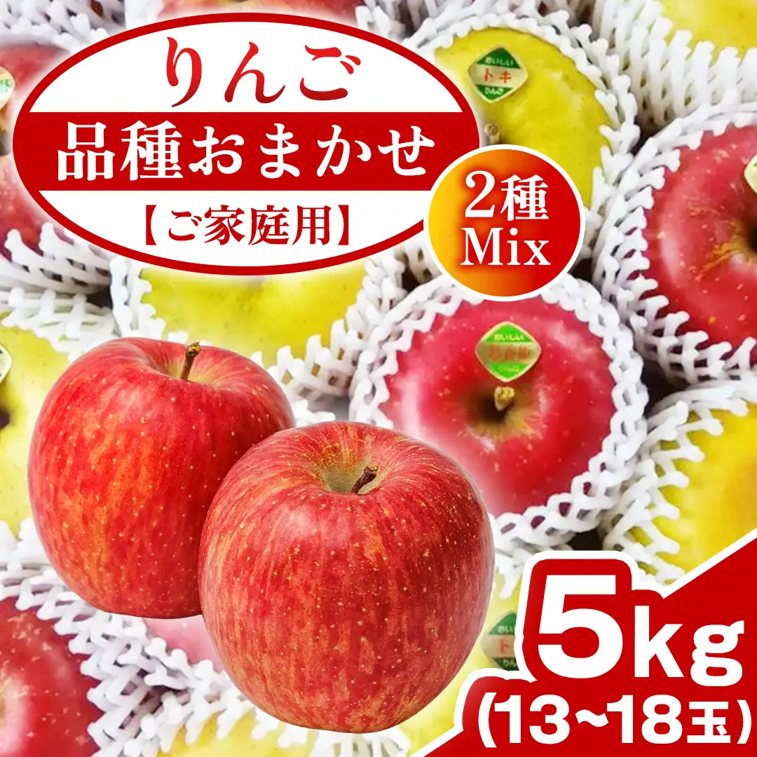 【ご家庭用】りんご 品種おまかせ 2種Mix 5kg (FH002) りんご