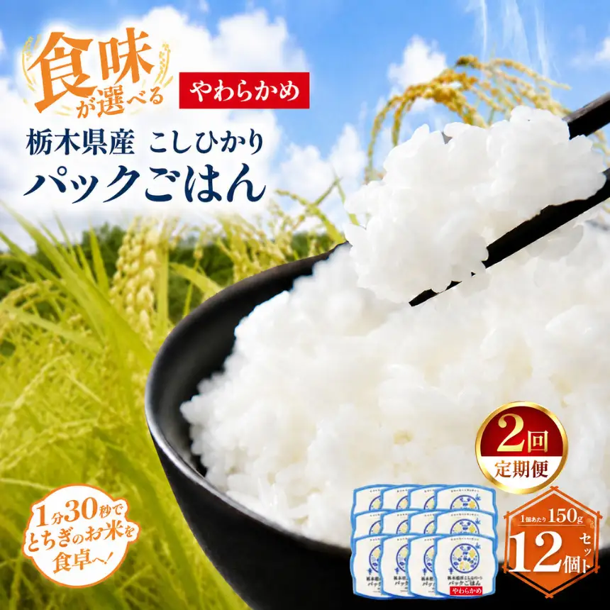 【定期便2回】栃木県産こしひかり パックごはん(やわらかめ)　1パック(150g)×12個