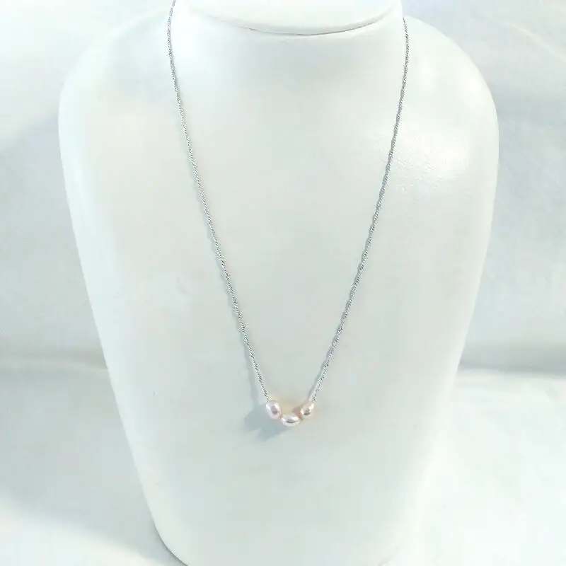 2126 淡水本真珠ネックレスバロック（オレンジ）・スルー3珠  黒真珠 デザインネックレス オシャレ パールアクセサリー エレガント プレゼント 結婚記念日 自分へのご褒美