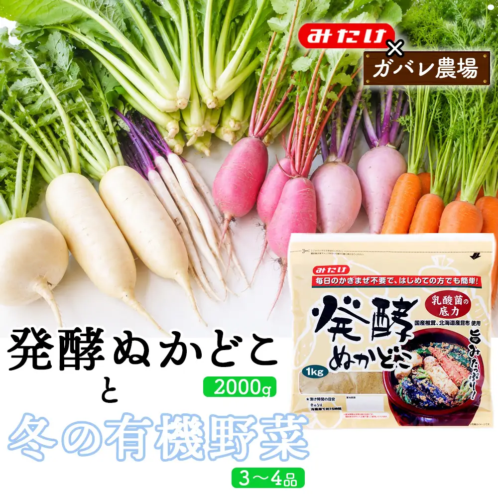 【コラボD】発酵ぬかどこ1kg×2＆冬の有機野菜3～4品 No.619