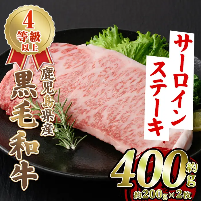 鹿児島県産 黒毛和牛 4等級以上 サーロイン ステーキ (約400g・約200g×2枚) 国産 牛肉 サーロイン ステーキ 4等級 バーベキュー BBQ おかず 冷凍 ステーキ肉 お肉 大判 個包装 【スターゼン】　akn042-68
