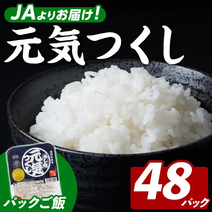 【パックご飯】福岡県産米 元気つくし(計48パック) お米 米 コメ おこめ こめ 元気つくし 小分け 白米 ごはん ご飯 福岡県産 ブランド米 常温 常温保存 金のめし丸 非常用 保存食 備蓄 防災 【農産物直売所ほたるの里】as52-037