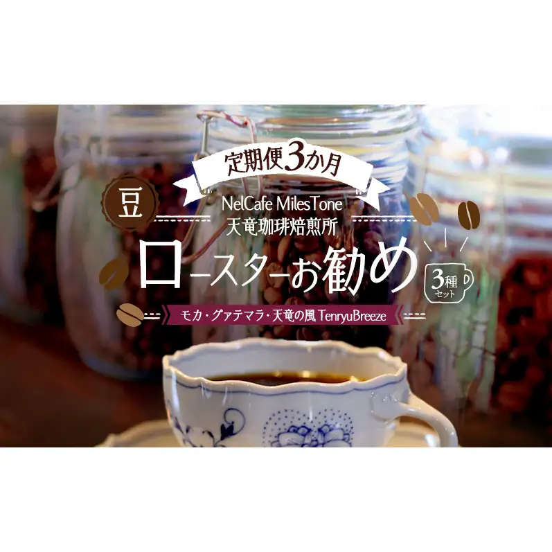 【定期便3か月】ロースターお勧め3種セット（モカ・グァテマラ・天竜の風　TenryuBreeze） 豆 コーヒー豆 珈琲豆 コーヒー 静岡 浜松市