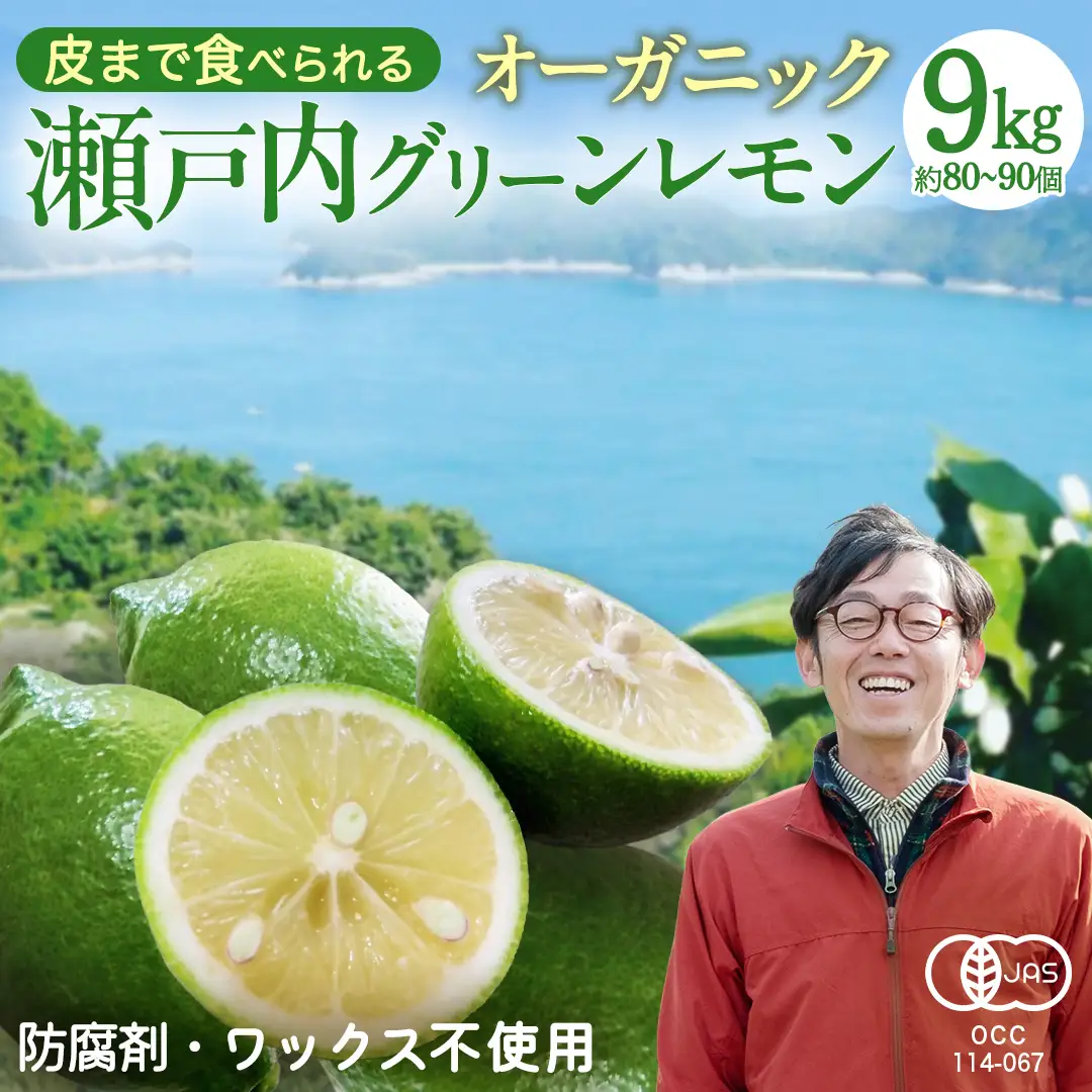 【 先行予約 】 瀬戸内 オーガニック グリーンレモン 9kg (80～90個程度) 【2026年10月以降発送】