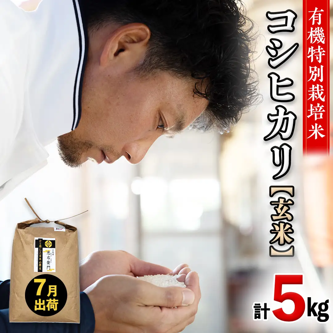 令和7年産 ＜ 7月出荷 ＞ 玄米 5kg 三百年 続く農家 の 有機特別栽培米 コシヒカリ