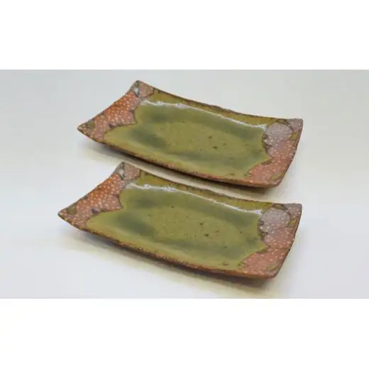 釉彩長角皿 2枚セット 和食器 長皿 陶芸品《受注制作》皿 中皿 長皿 長方形 和食器 おすすめ 手作り 食器 おしゃれ モダン 陶芸 陶器 陶芸作家