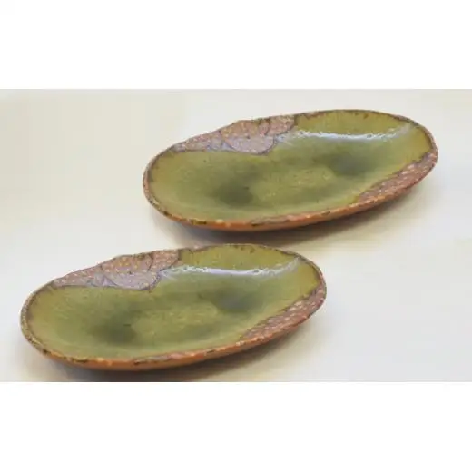 釉彩オーバル皿 2枚セット 和食器 お皿 長皿 陶芸品《受注制作》皿 中皿 楕円皿 長皿 パスタ皿 カレー皿 食器 手作り おすすめ おしゃれ モダン 陶芸 陶器 陶芸作家