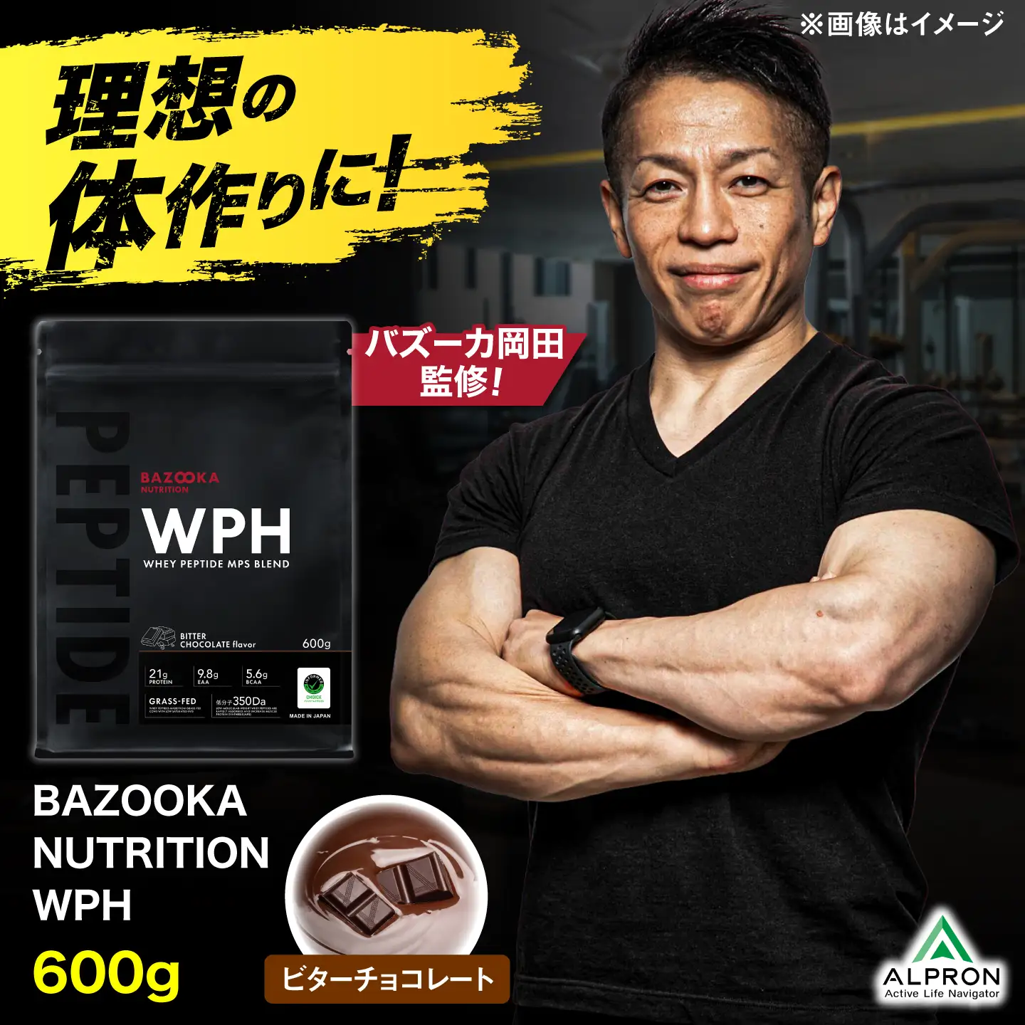 プロテイン BAZOOKA NUTRITION WPH（ホエイペプチド）＜ビターチョコレート＞ 600g｜バズーカ岡田監修 アルプロン[AIEN003]