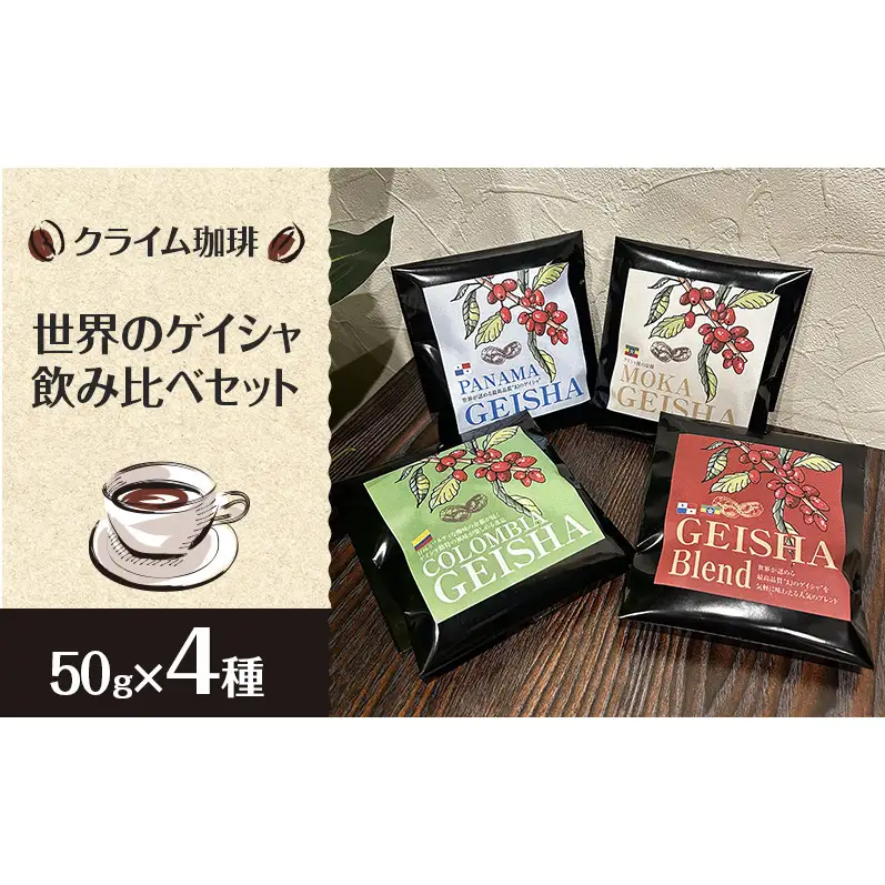 コーヒー飲み比べセット クライム珈琲 ゲイシャ コーヒー飲み比べセット【50g×4種】 粉