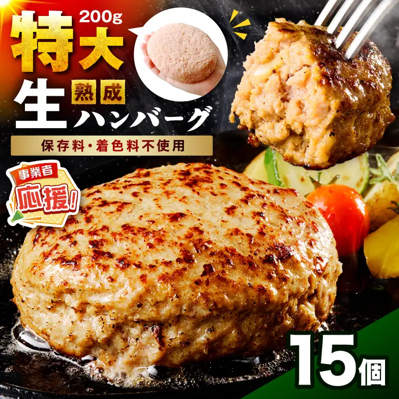 【無添加】食べ応え抜群！ 生ハンバーグ 200g 15個【ふるさと納税3.0】【087C-061】