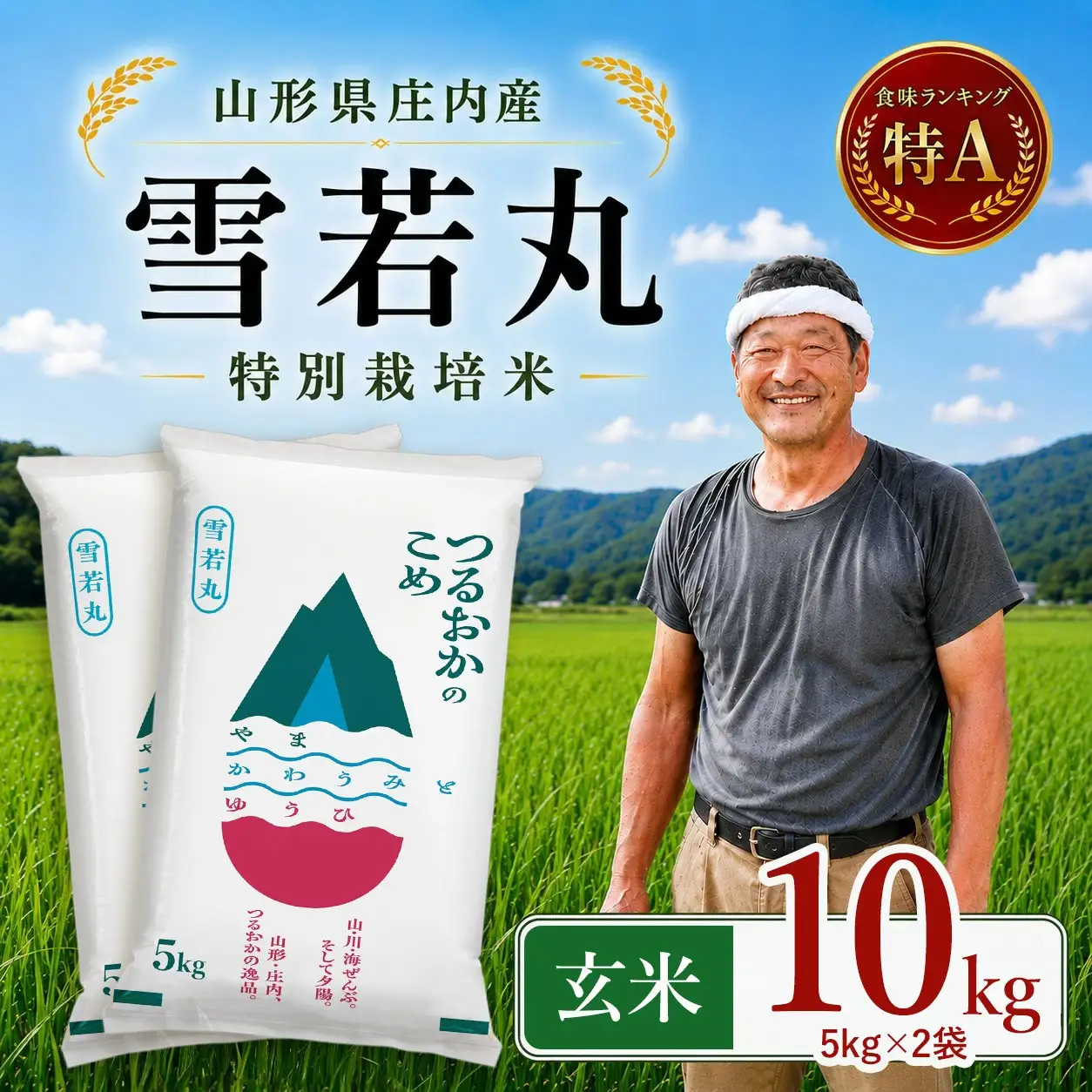 【令和7年産】 特別栽培米 雪若丸 玄米 10kg(5kg×2袋)　山形県 庄内産 　| ゆきわかまる 10キロ 米 お米 コメ 食品 ご飯 ごはん 美味しい おいしい ブランド米 庄内米 エコ包装 おすすめ 人気 山形県 鶴岡市 東北 国産 お取り寄せ SDGs未来都市鶴岡 返礼品