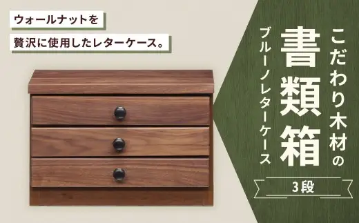 こだわり木材の書類箱 ブルーノレターケース 3段 ウォールナット デスク周り 収納 書類 木製 高級感 ワークスペース 家具 収納家具