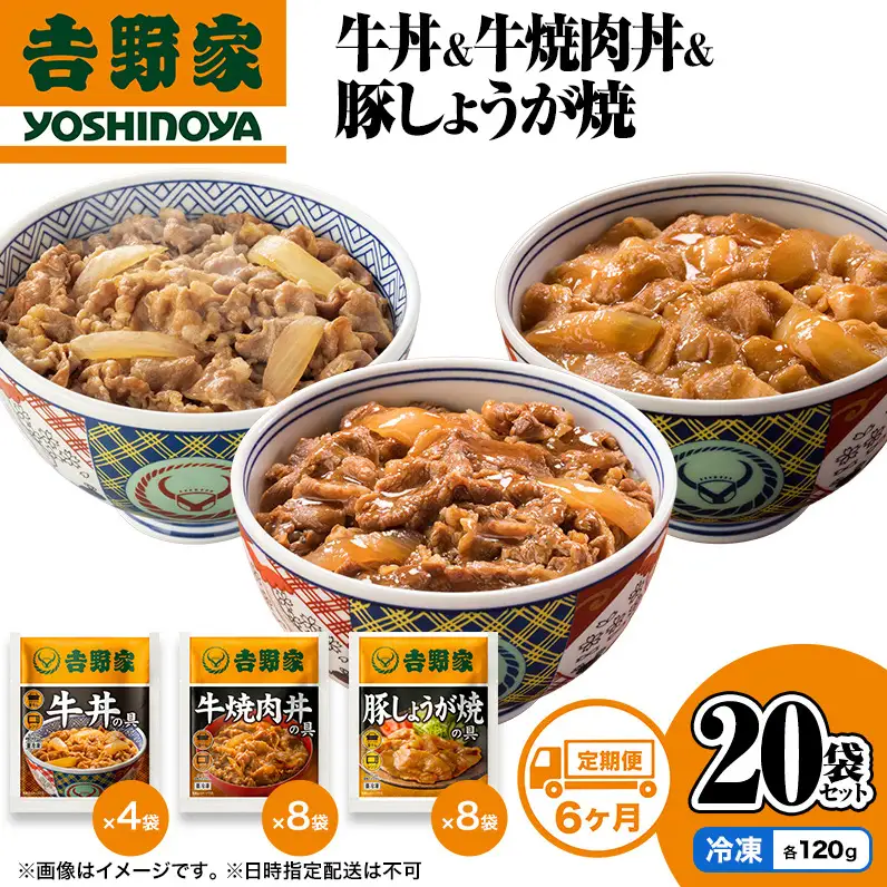 吉野家 定期便 6か月 牛丼&牛焼肉丼&豚しょうが焼 計20袋 吉野家