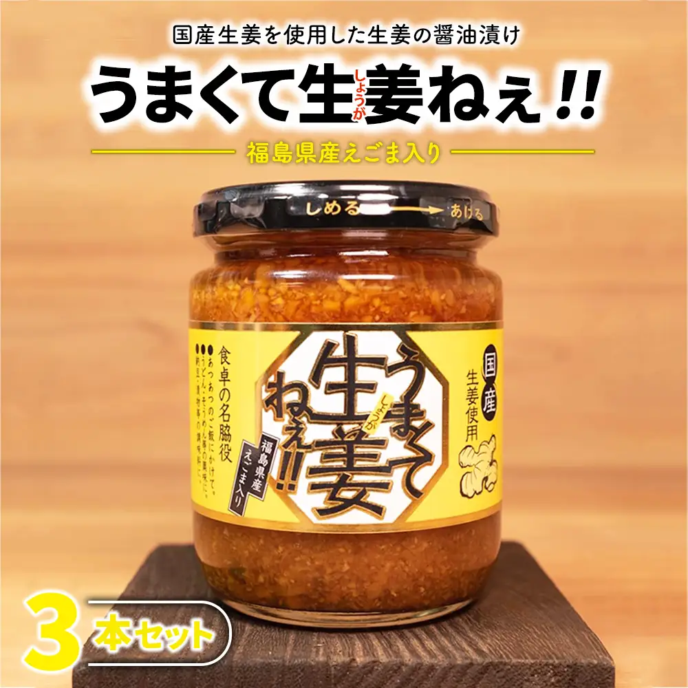 うまくて生姜ねぇ!! 3本セット | しょうが 国産 醤油漬け ごはんのお供 お弁当 調味料 おつまみ 肴 薬味 隠し味 猪苗代町 福島県