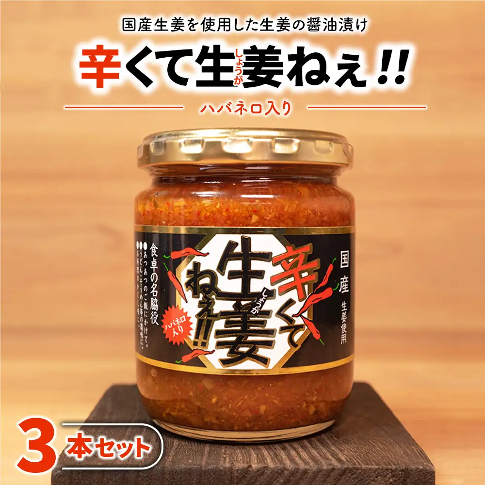辛くて生姜ねぇ!! 3本セット | しょうが 国産 醤油漬け ハバネロ ごはんのお供 お弁当 調味料 おつまみ 肴 薬味 隠し味 猪苗代町 福島県