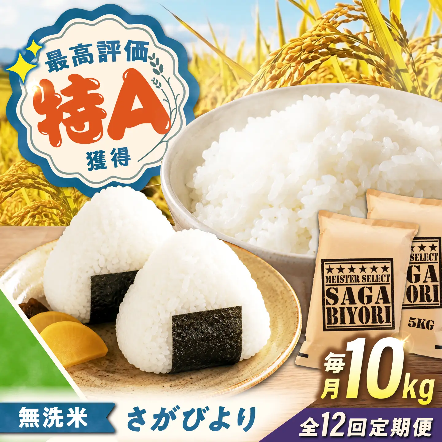 【12回定期便】 無洗米 さがびより 10kg（5kg×2袋） 無洗米 お米 白米 精米 佐賀県産 米 /大塚米穀店[UFE008]