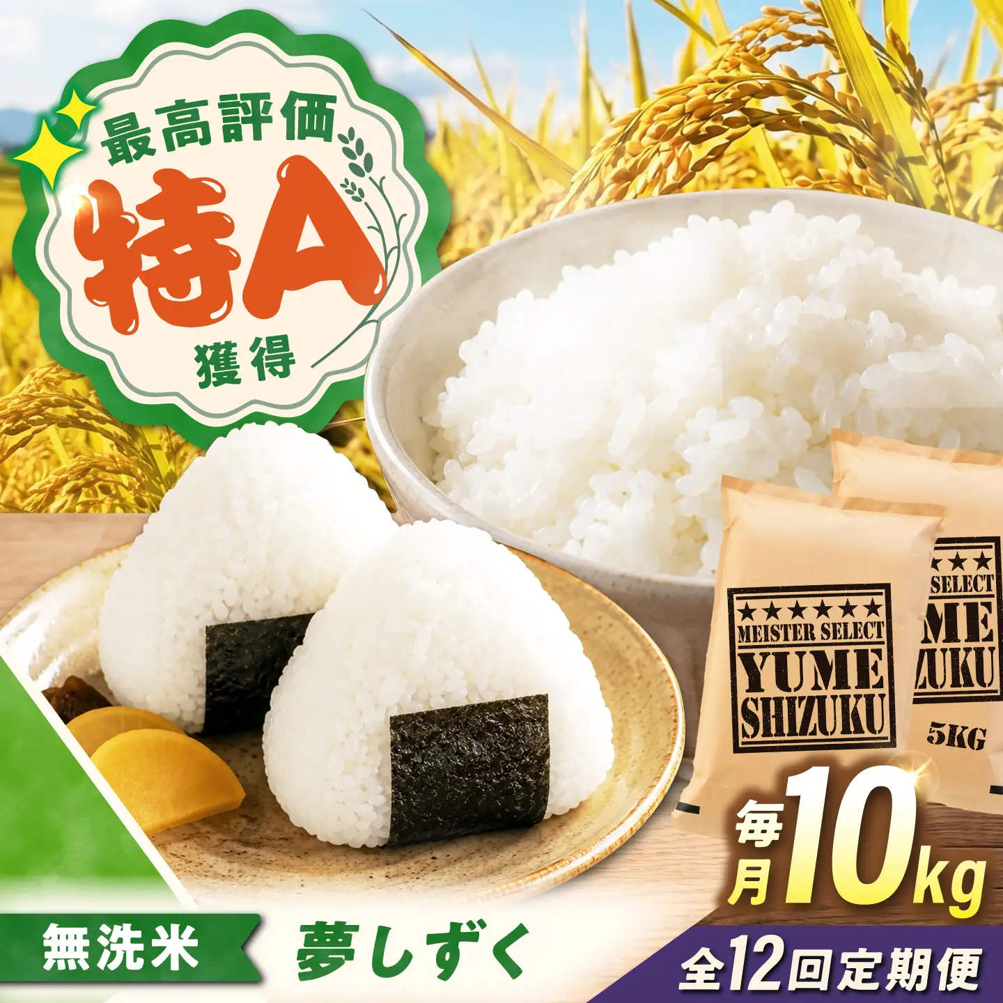 【12回定期便】 無洗米 夢しずく 10kg（5kg×2袋） 無洗米 お米 白米 精米 佐賀県産 米 /大塚米穀店[UFE017]