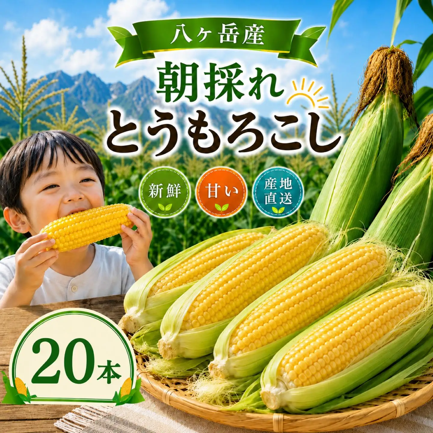 八ヶ岳産 朝採れ とうもろこし 20本 【2026年7月下旬～発送】| イケブチ農園