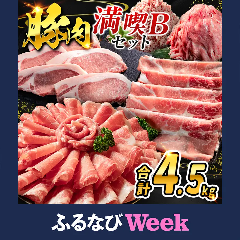 【ふるなびWEEK対象】数量限定 ＜満喫Bセット＞ 豚肉 合計4.5kg 国産 ロース 肩ロース スライス モモ ウデ ミンチ ハンバーグ しゃぶしゃぶ 詰め合わせ 大容量 冷凍 小分け 便利 おすすめ 送料無料
