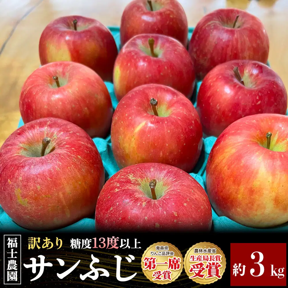 【26年11月～発送】りんご サンふじ【訳あり】約3kg【りんご品評会最高賞】糖度13度以上保証 青森県 弘前市