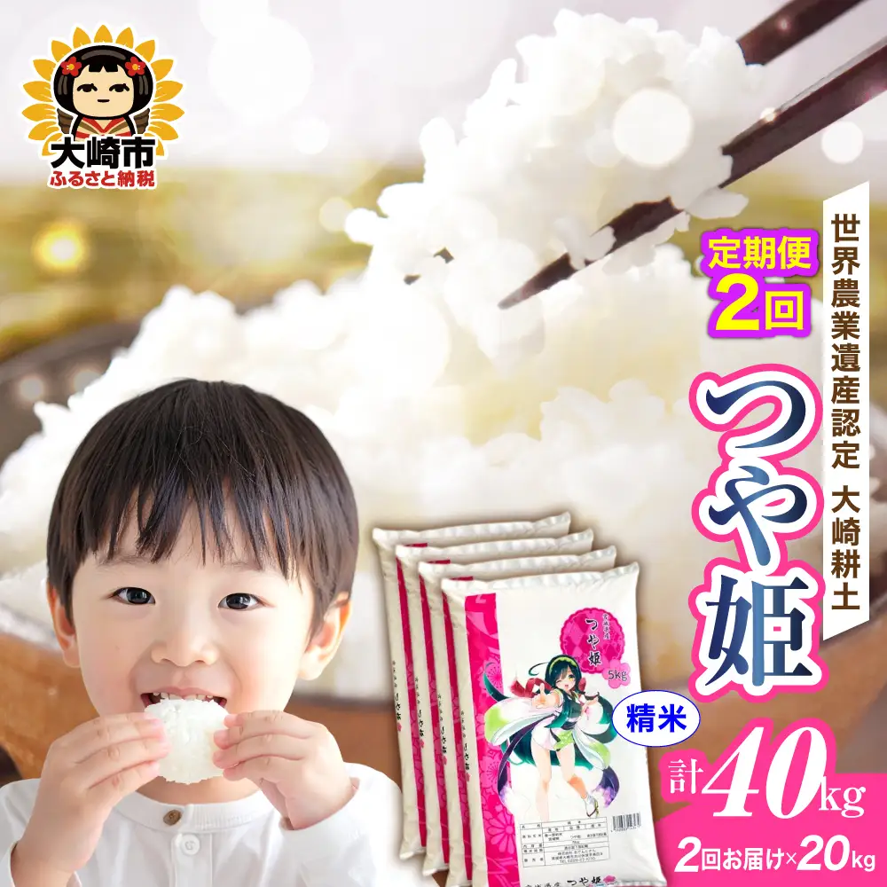 定期便《精米》令和7年 宮城県産 つや姫  20kg(5kg×4)×2回（計40kg） | ot004-th-20kg-r704-t2