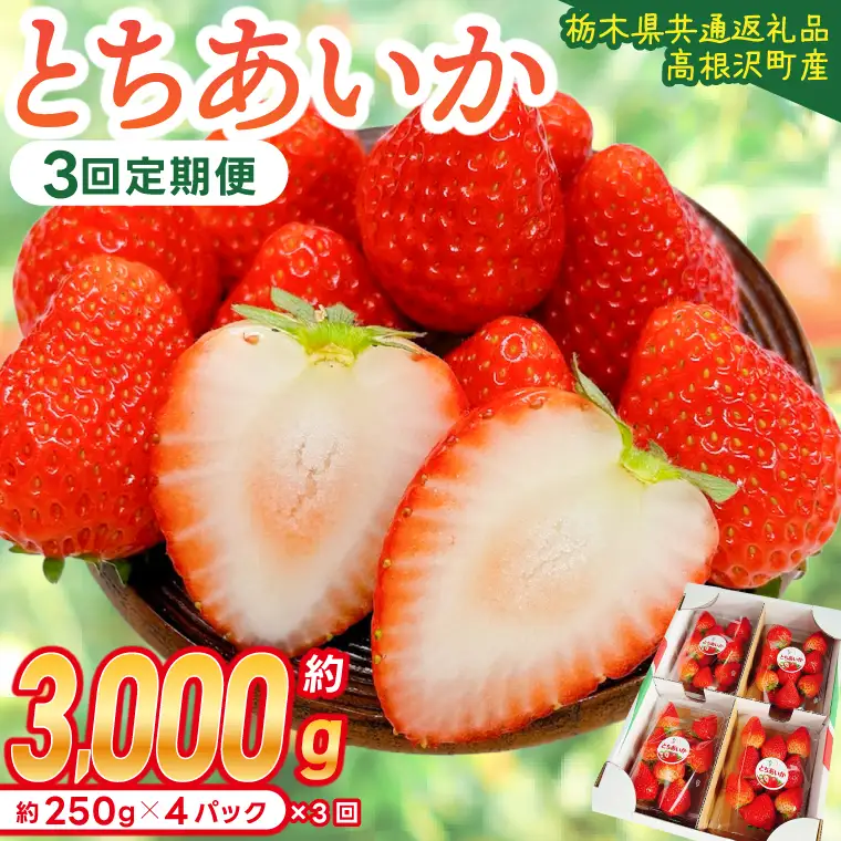 【先行予約】【3回定期便】栃木県産 とちあいか 合計3,000g (250g以上×4パック×3回) 【栃木県共通返礼品/高根沢町産】(DW002)