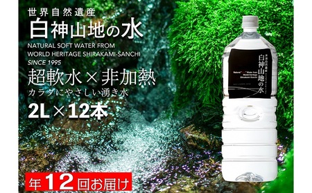【年十二回定期】天然水 2L×12本 白神山地 ミネラルウォーター 軟水 天然水