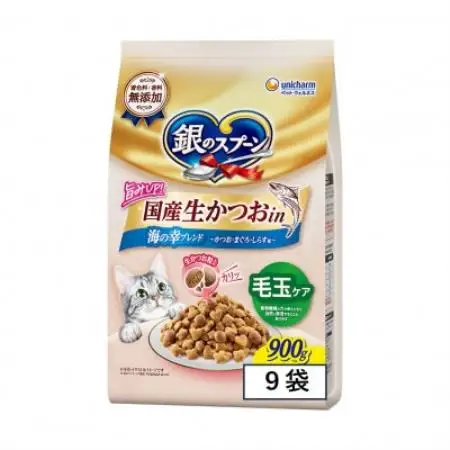 ユニ・チャーム 銀のスプーン 国産生かつおin 毛玉ケア 海の幸ブレンド 900g×9袋【1744378】