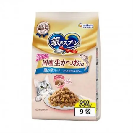 ユニ・チャーム 銀のスプーン 国産生かつおin 海の幸ブレンド 950g×9袋【1744409】