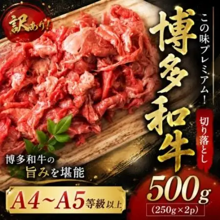 訳あり!【A4～A5】この味プレミアム!博多和牛切り落とし 500g(250g×2p)(大牟田市)【配送不可地域：離島】【1743965】