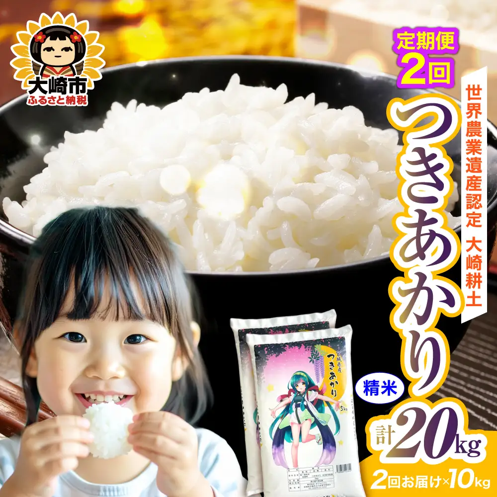 定期便《精米》令和7年 宮城県産 つきあかり 10kg(5kg×2)×2回（計20kg） | ot006-ta-10kg-r704-t2