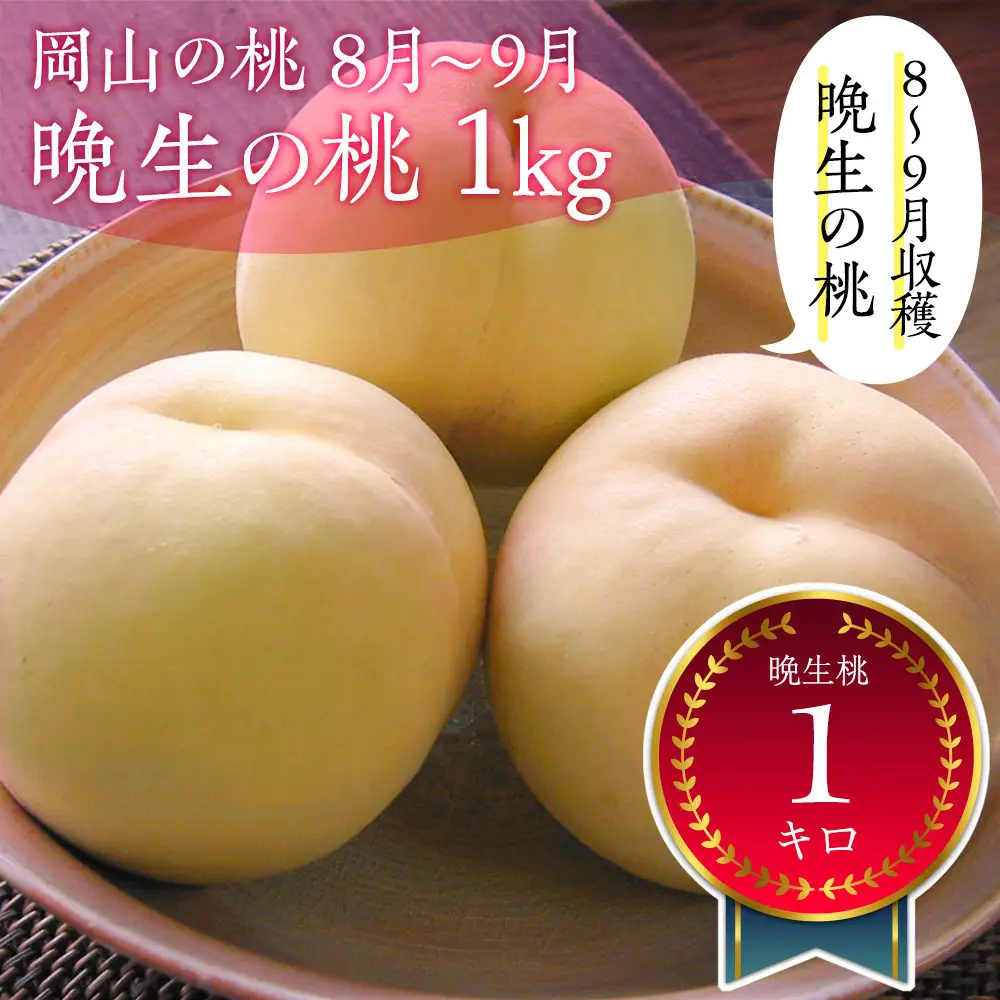 岡山の桃　8月 - 9月　晩生の桃　1kg【8月以降発送】
