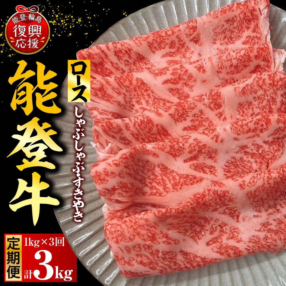 定期便 3か月 能登牛 ロース 計3kg wa121 能登牛 ロース