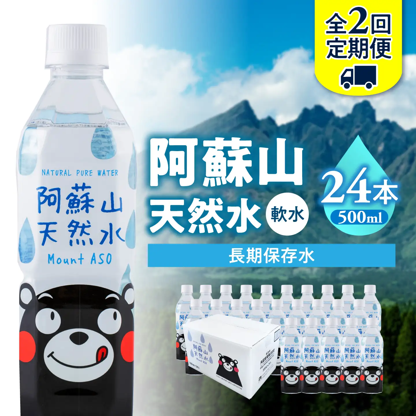 【全2回定期便】熊本 阿蘇山天然水 500ml × 24本 1ケース 天然水 水 ミネラルウォーター 保存 2年 【丸富産業株式会社】[AYDB007]